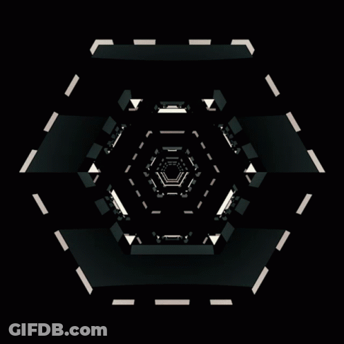A Black And White Kaleidoscope Of Geometric Shapes And Lines GIF