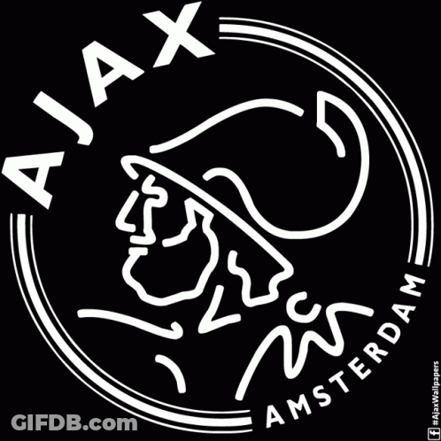 A Black And White Logo For Ajax Amsterdam With A Lion In The Center GIF