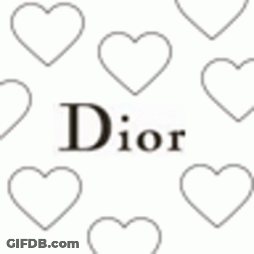 A Black And White Logo For Dior With Hearts Around It . GIF