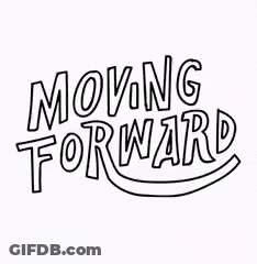 A Black And White Logo For Moving For War With An Arrow Pointing Right . GIF