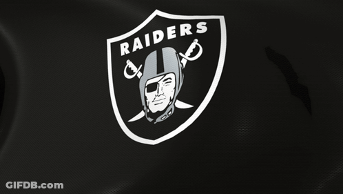 A Black And White Logo For The Raiders Football Team GIF