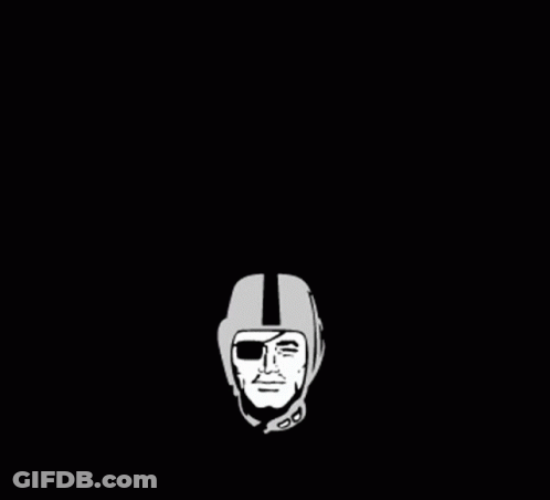 A Black And White Logo For The Raiders With A Helmet And Swords GIF