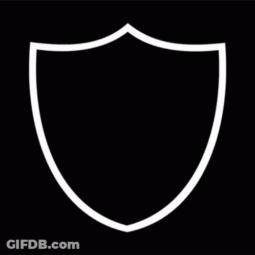 A Black And White Logo For The Raiders With A Man Wearing A Helmet And Two Swords GIF