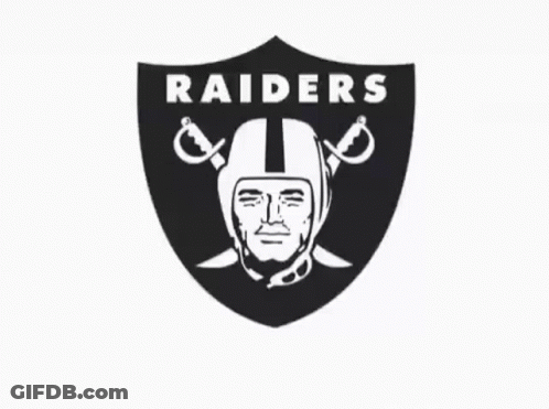 A Black And White Logo For The Raiders With The Words Deal With It Below It GIF