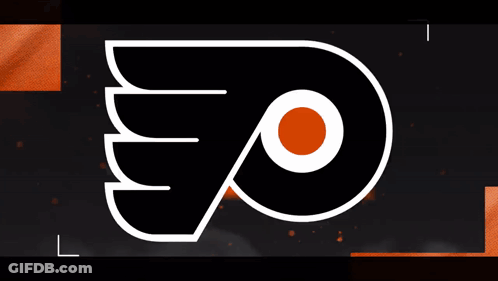A Black And White Logo On An Orange Background GIF