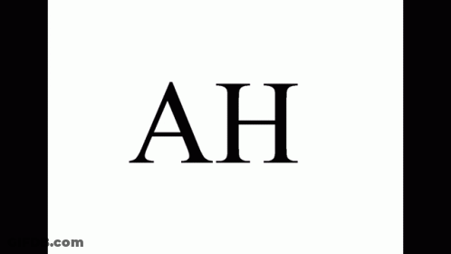 A Black And White Logo With A Mustache And The Letters Ah GIF