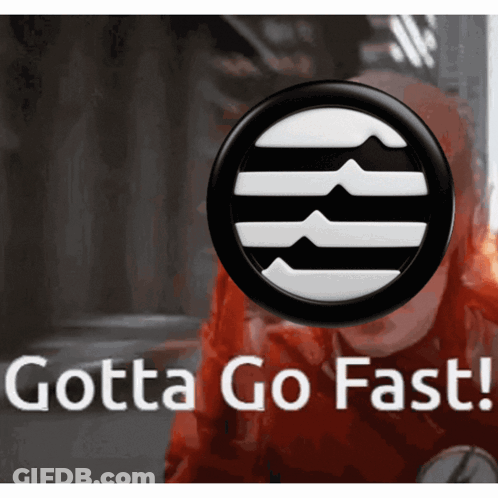 A Black And White Logo With The Words Gotta Go Fast Written Below It GIF