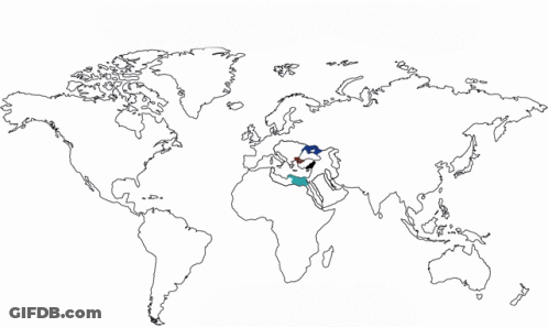 A Black And White Map Of The World With The Middle East In The Center GIF