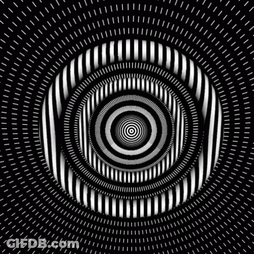 A Black And White Optical Illusion With A Circle In The Middle On A Black Background GIF