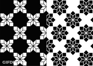 A Black And White Pattern Of Snowflakes On A Black And White Background GIF