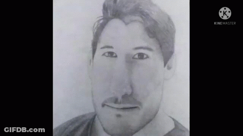 A Black And White Pencil Drawing Of A Man With A Beard And Mustache . GIF
