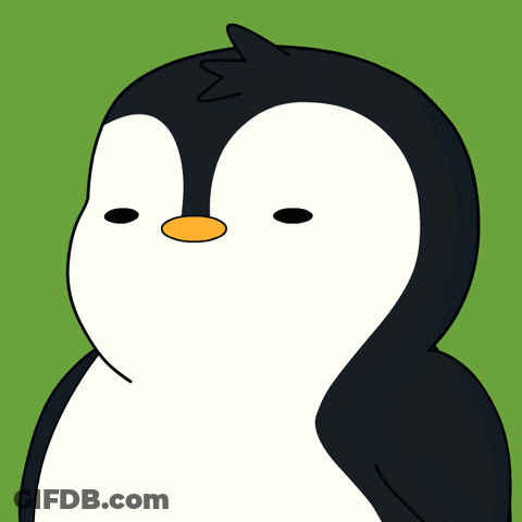 A Black And White Penguin With A Yellow Beak Is Standing On A Green Background GIF