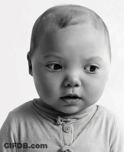 A Black And White Photo Of A Baby 'S Face GIF