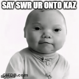 Black And White Baby Photo Saying Say Swr Ur Onto Kaz GIF