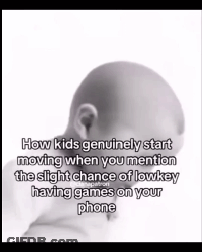 A Black And White Photo Of A Baby With A Caption That Says How Kids Genuinely Start Moving When You Mention GIF