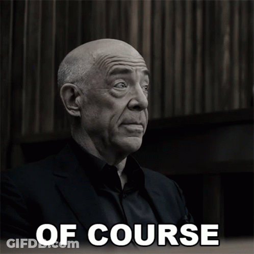 A Black And White Photo Of A Bald Man With The Words Of Course Behind Him GIF