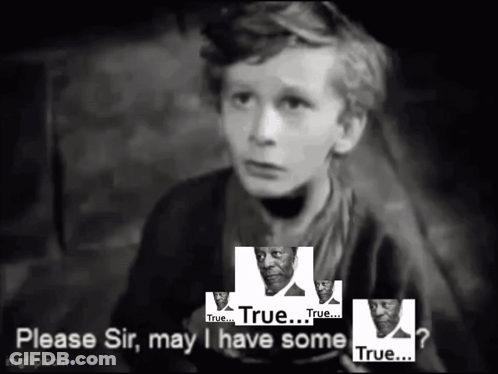 A Black And White Photo Of A Boy Asking For Some True GIF