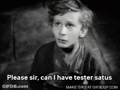 A Black And White Photo Of A Boy With The Words Please Sir Can I Have Tester Satus GIF