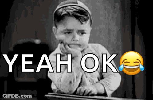 A Black And White Photo Of A Boy With The Words " Yeah Ok " Behind Him GIF