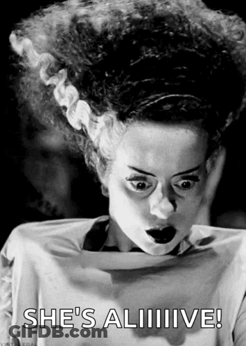 A Black And White Photo Of A Bride From Frankenstein GIF