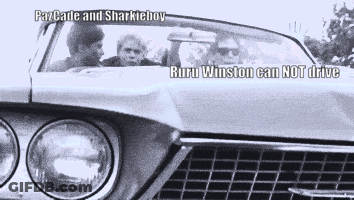 A Black And White Photo Of A Car With The Words " Ruru Winston Can Not Drive " On The Bottom GIF
