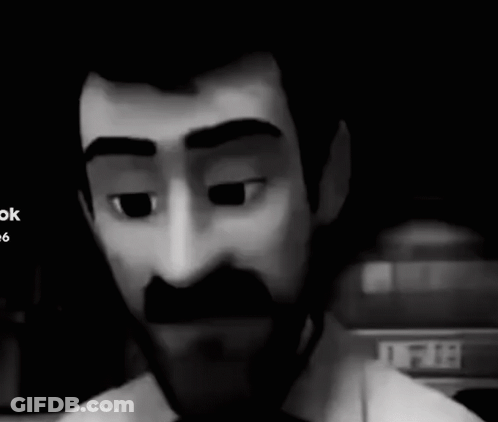 A Black And White Photo Of A Cartoon Character With A Beard And Big Eyes . GIF