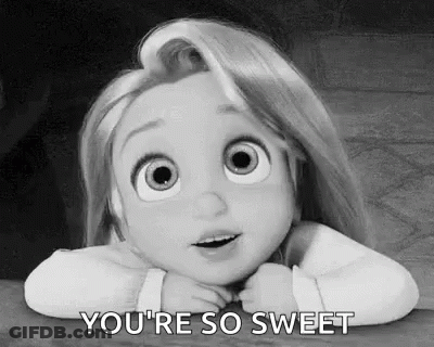 A Black And White Photo Of A Cartoon Girl Saying `` You 'Re So Sweet '' GIF