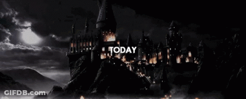 A Black And White Photo Of A Castle With The Words Today Written On It . GIF