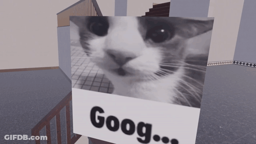 A Black And White Photo Of A Cat With The Word Goog Written On It GIF