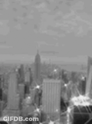A Black And White Photo Of A City Skyline With Lots Of Buildings . GIF