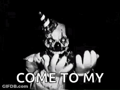 A Black And White Photo Of A Clown In A Party Hat . GIF