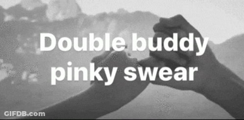A Black And White Photo Of A Couple Holding Hands With The Words Double Buddy Pinky Swear Above Them GIF