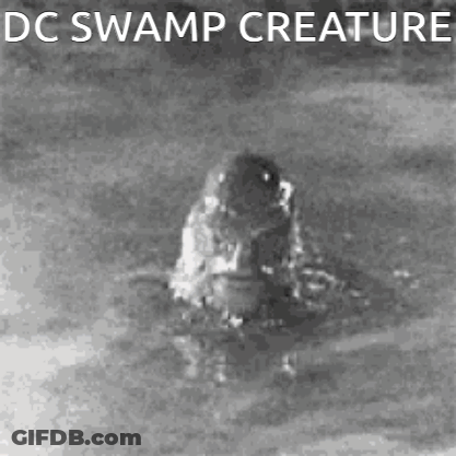 A Black And White Photo Of A Creature In The Water With The Caption `` Dc Swamp Creature '' . GIF