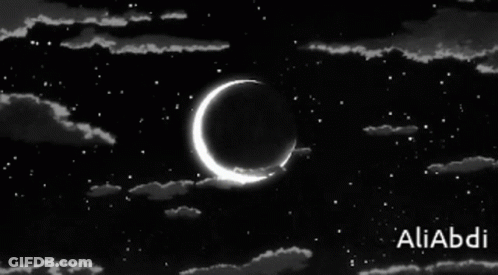 A Black And White Photo Of A Crescent Moon With The Name Aliabdi On The Bottom Right GIF