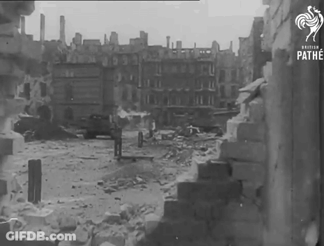 Black And White Photo Of Destroyed City By Pathé GIF