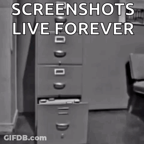 A Black And White Photo Of A Filing Cabinet With The Words " Screenshots Live Forever " GIF