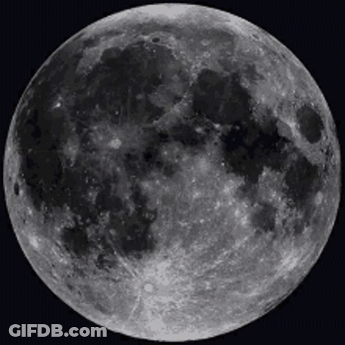A Black And White Photo Of A Full Moon Against A Black Background GIF