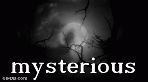 A Black And White Photo Of A Full Moon With The Word Mysterious In White Letters GIF