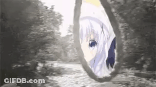 A Black And White Photo Of A Girl Looking Through A Hole In A Rope . GIF