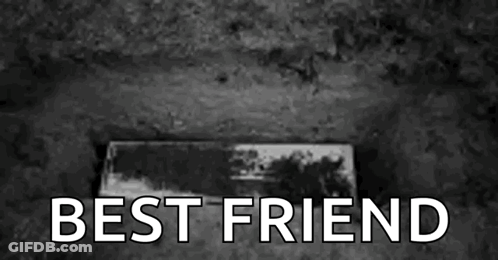 A Black And White Photo Of A Grave With The Words `` Best Friend '' Written On The Ground . GIF