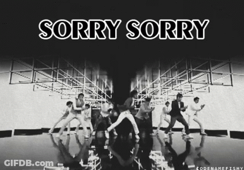 A Black And White Photo Of A Group Of Dancers With The Words Sorry Sorry Above Them GIF