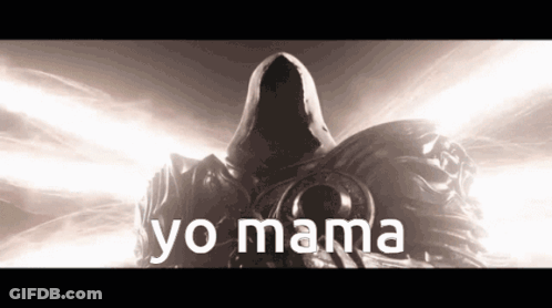 A Black And White Photo Of A Hooded Figure With The Words Yo Mama Written Below It GIF