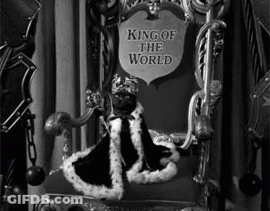 A Black And White Photo Of A King Of The World GIF