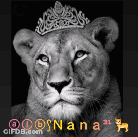 A Black And White Photo Of A Lion With A Tiara GIF