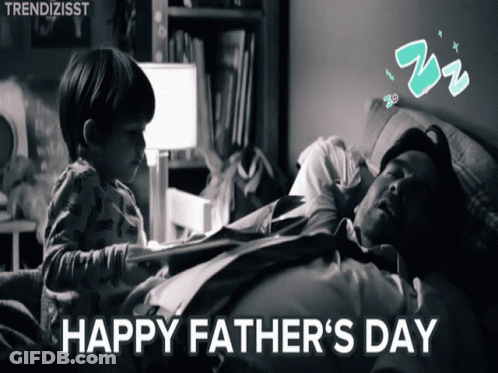 A Black And White Photo Of A Little Boy Playing With A Man Laying In Bed With The Words Happy Father 'S Day Below It GIF