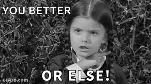 A Black And White Photo Of A Little Girl Pointing At The Camera And Saying `` You Better Or Else '' . GIF