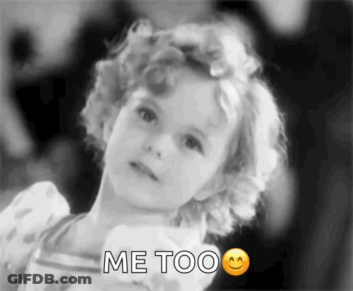 A Black And White Photo Of A Little Girl With The Words Me Too GIF