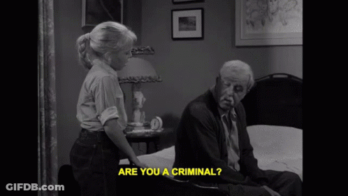 A Black And White Photo Of A Man And A Girl With The Words Are You A Criminal On The Bottom GIF