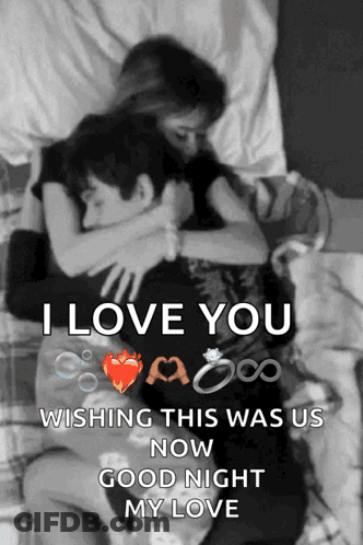 A Black And White Photo Of A Man And A Woman Hugging With The Caption " I Love You " GIF
