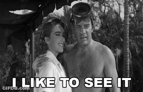 A Black And White Photo Of A Man And A Woman With The Words I Like To See It Above Them GIF